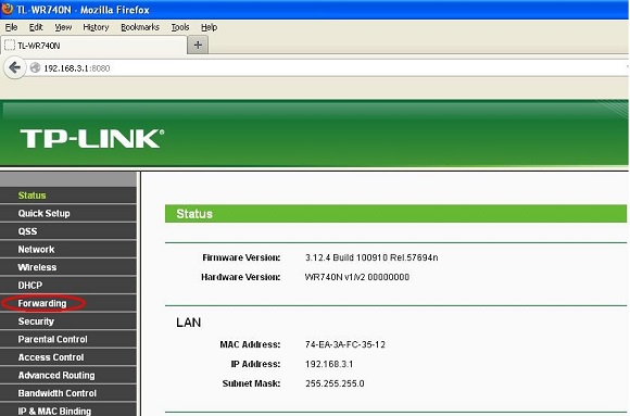 Router TP-LINK - Forwarding